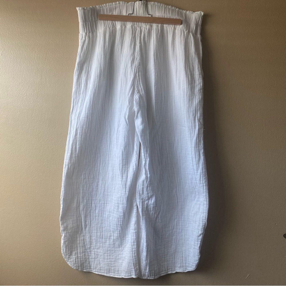 ON 34TH Cotton Gauze White Pull On Wide Leg Dolphin-Hem Ankle Pants Size XL
